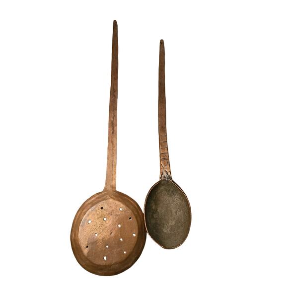 Vintage Hand Made Long Handled Hammered Forged Primitive Ladle And Strainer - Picture 2 of 7
